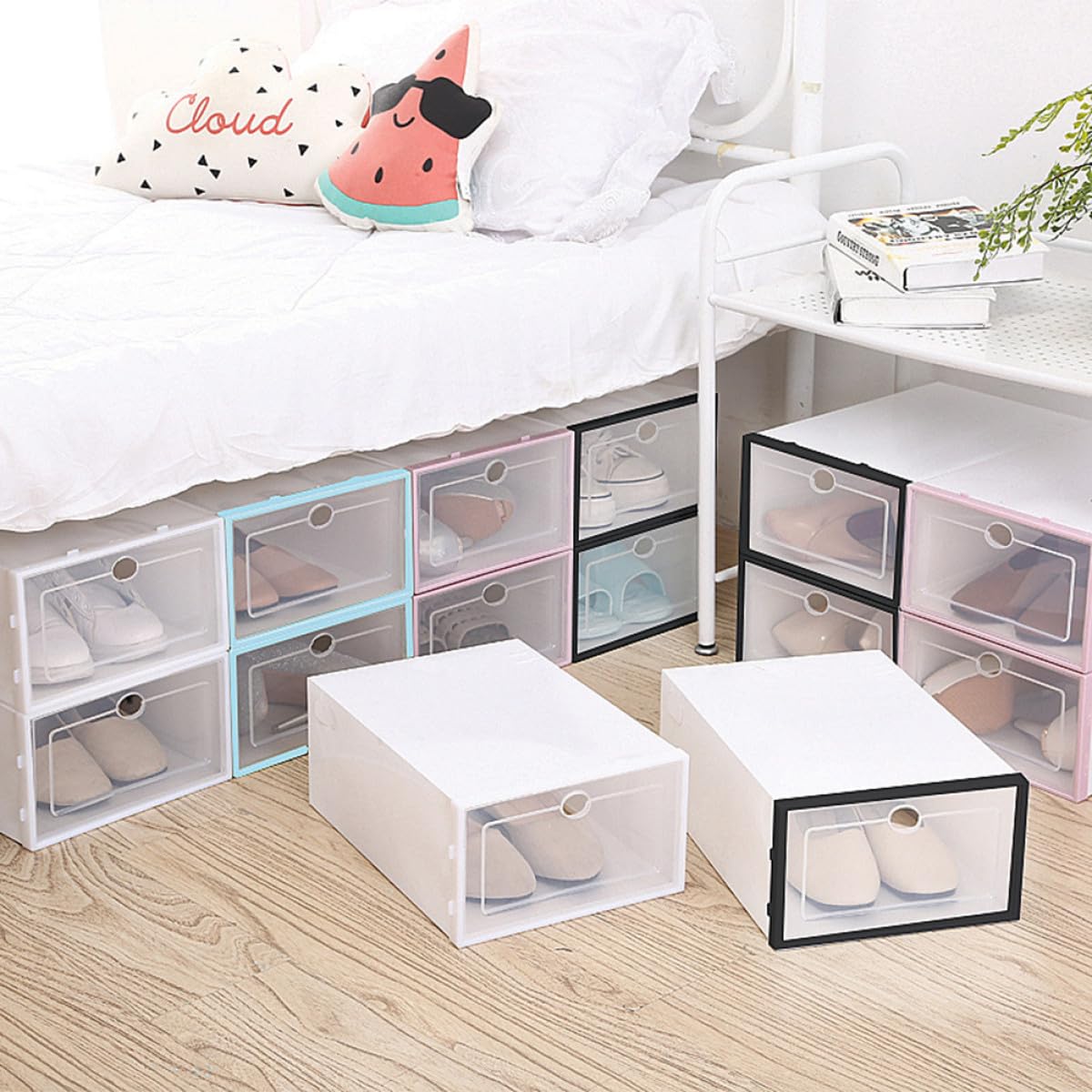 SUPVOX Scatole Porta Scarpe Trasparenti Spesse 6 Pezzi, Organizer Impilabile in Plastica Coperchio, Contenitori per Scarpe Maschili per Armadi, Scaffali e Cassetti, Soluzione Salvaspazio