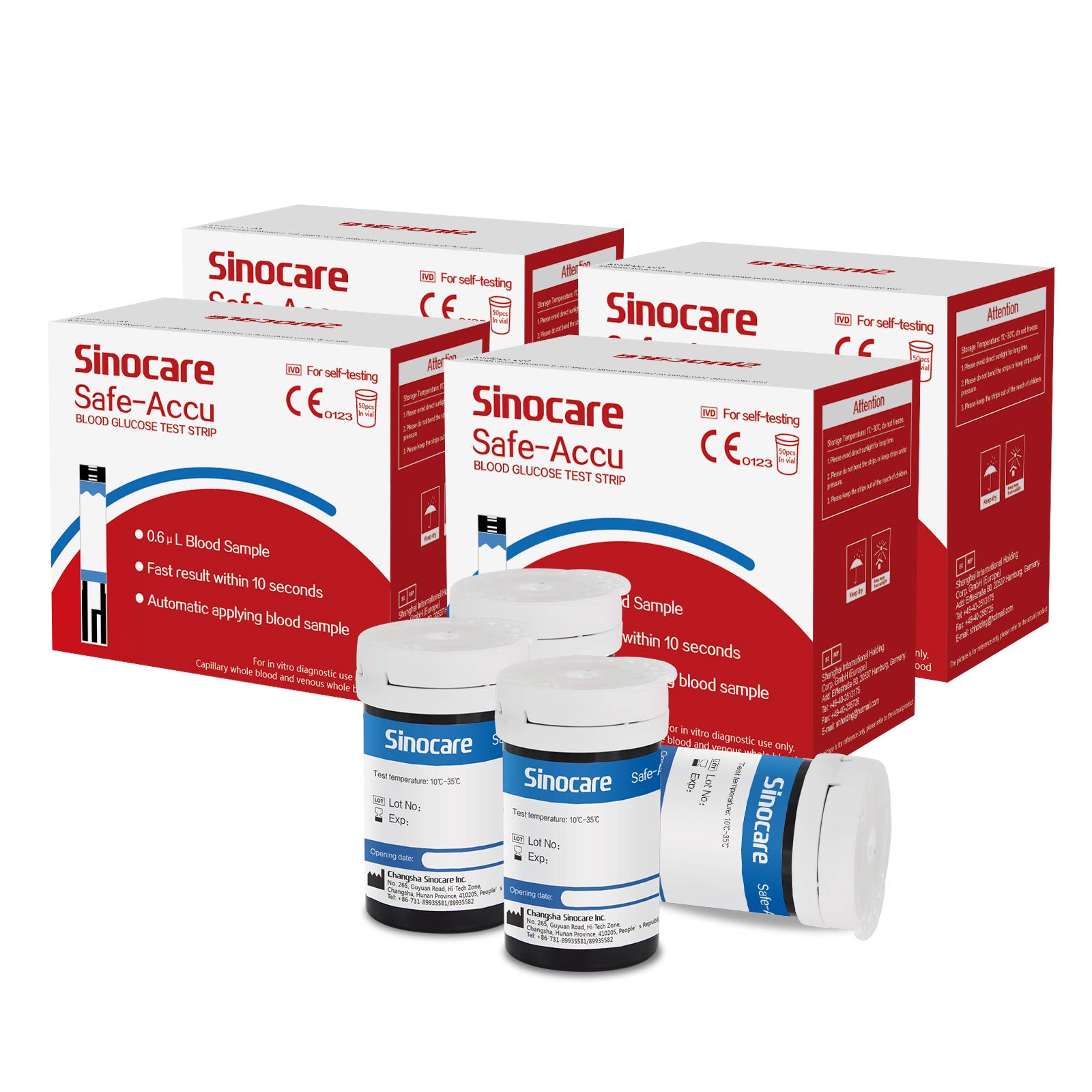 Teststreifen Blutzucker 200 Set nur für sinocare Safe-Accu Blutzuckermessgerät, Blutzuckerteststreifen 200 und Lanzetten 200
