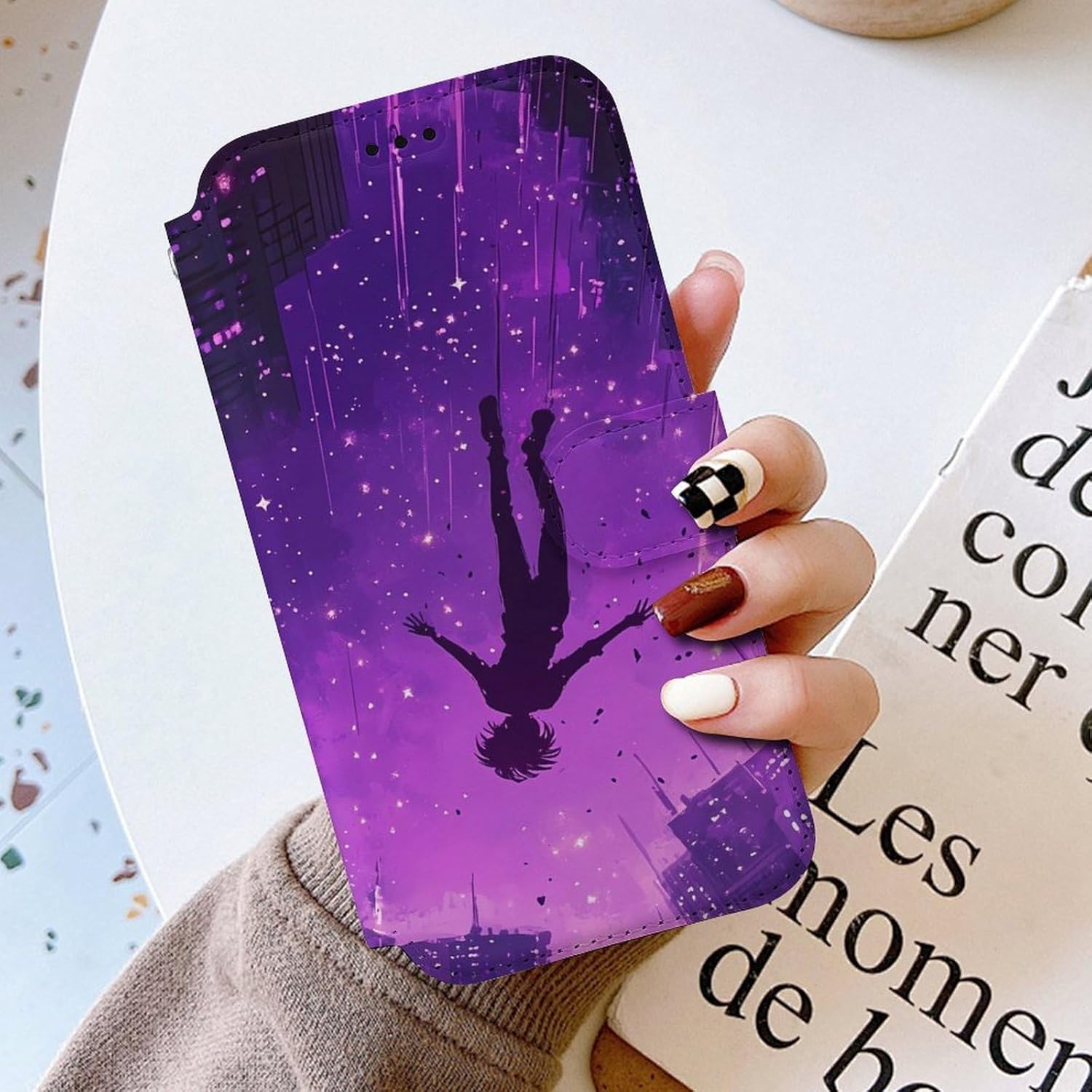 Falling Into The Real World Compatible with iPhone 16/16 Plus/16 Pro/16 Pro Max/16 E Case Phone Wallet Card Holder Flip Cover with Wrist Strap