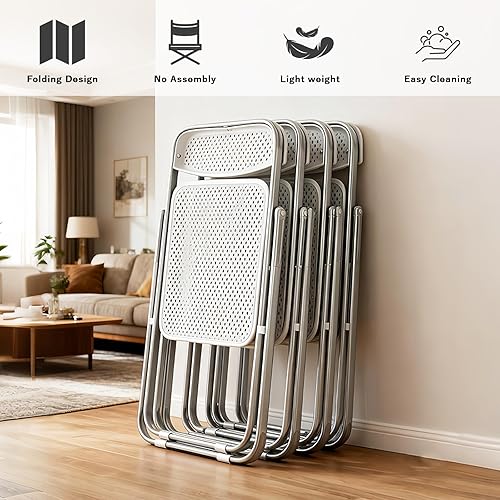 Miniatura 5 de Paquete de 4 sillas plegables de plástico plegables y portátiles, sillas de fiesta portátiles para interiores y exteriores, asientos comerciales