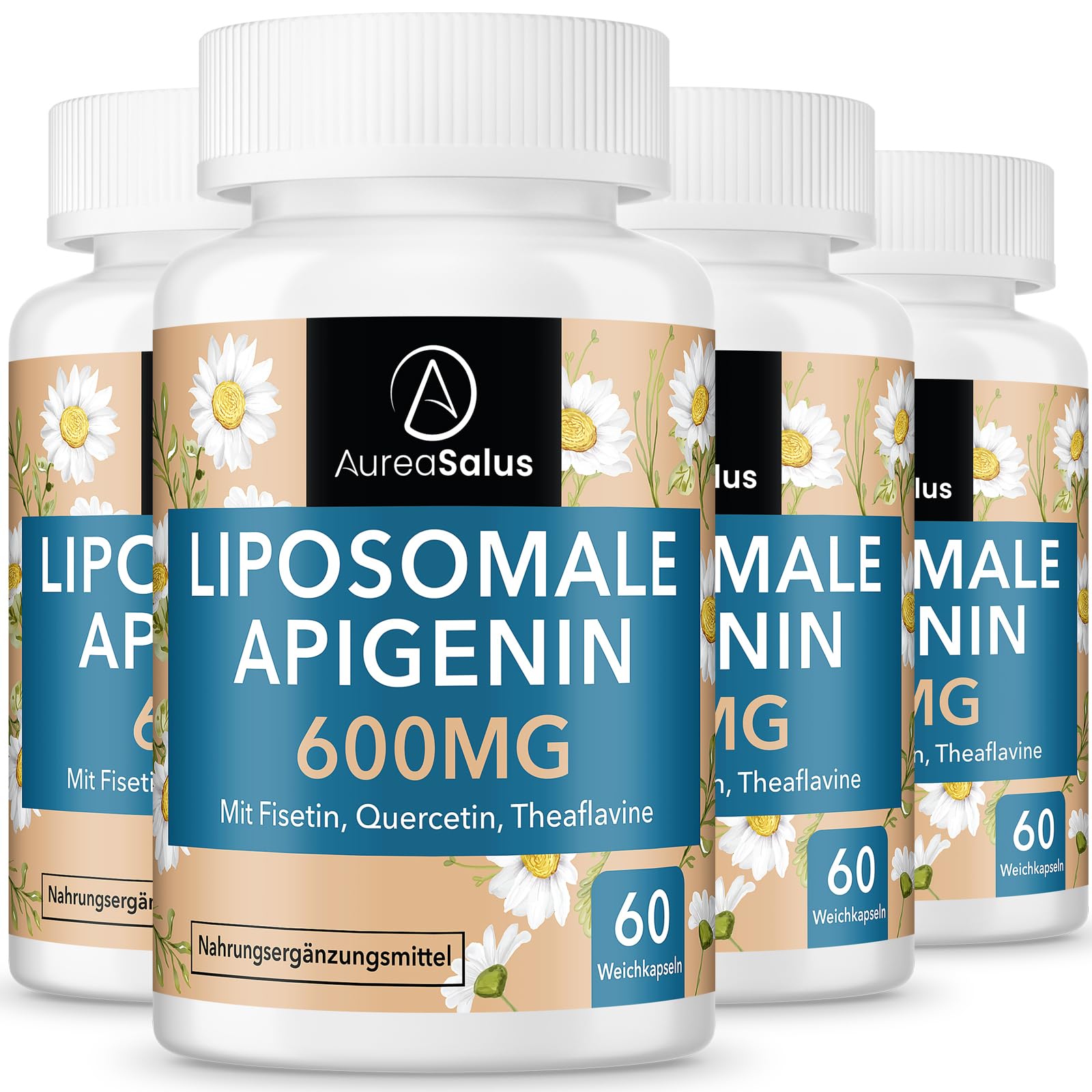 Apigenin 600 mg, Extra Starkes Liposomale Apigenin Kapsel - Hochdosiert, mit Fisetin, Quercetin und Theaflavinen (60 stück (4er Pack))