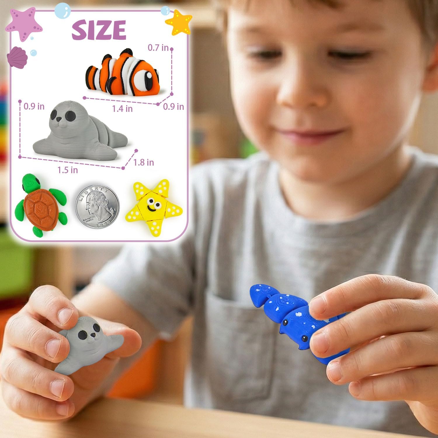 Vileafy 25 Mini Articulated Sea Animal Figurines, 3D Printed Ocean Animal Toys for Kids, Cute Collectible Animals, Flexible Fidget Toys for Under the Sea Party Favors – Sea Animal Theme