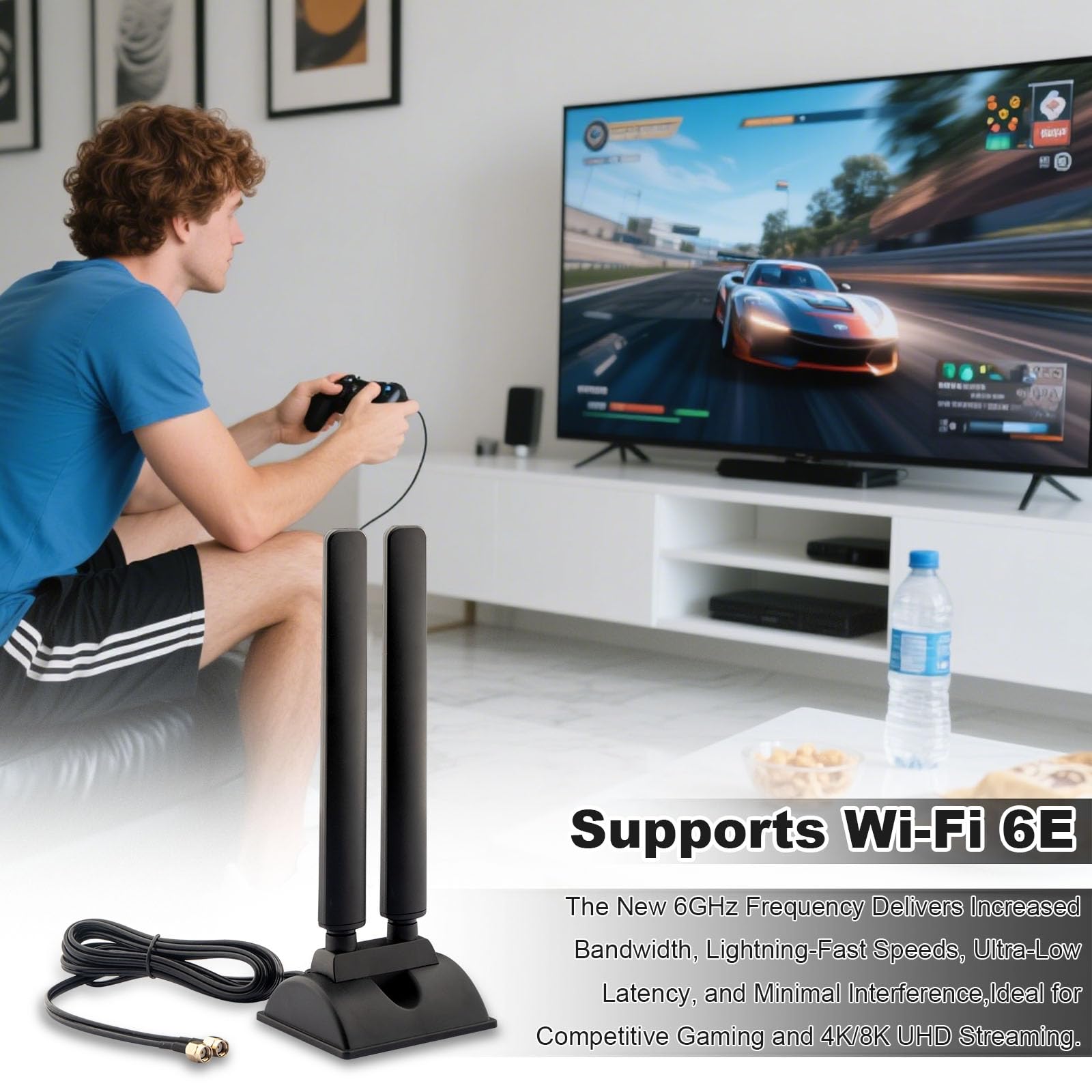 Antenne WiFi 6E tri-bande 2,4 GHz 5 GHz 6 GHz RP-SMA Base magnétique pour ordinateur de bureau, carte mère, ordinateur PCI-E 6E, carte Bluetooth, adaptateur WiFi USB, routeur sans fil