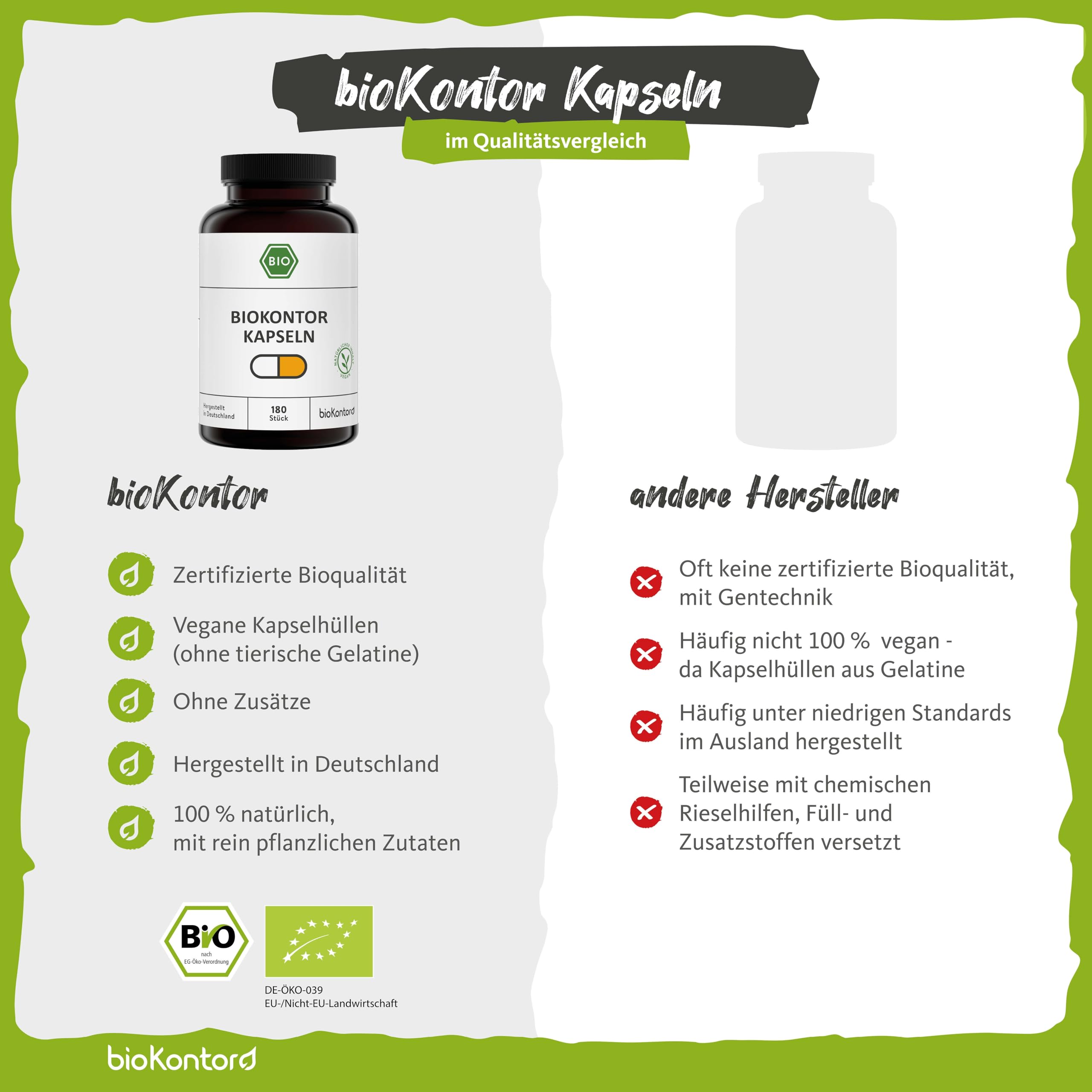 bioKontor – Bio Kurkuma Kapseln vegan 450 Stück – 600 mg Tagesdosis – 15 Monats Vorrat – Bio Kurkuma Pulver Kapseln mit Bio Pfeffer – Curcumin & Piperin – Kurkumawurzel Pulver – deutsche Herstellung