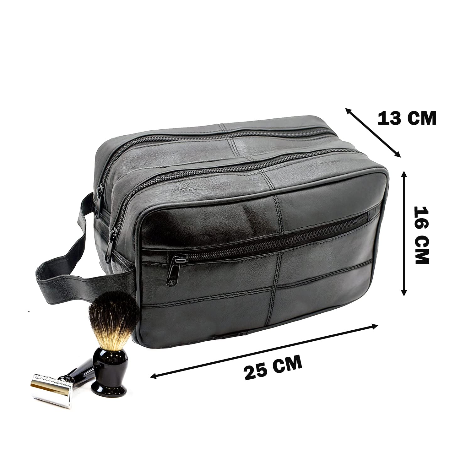 Neceser de Piel auténtica para Hombre, Neceser de Viaje, Neceser de Afeitado, Bolsa de baño, Organizador de Maquillaje, Regalo para Hombre y Mujer, Negro, clásico
