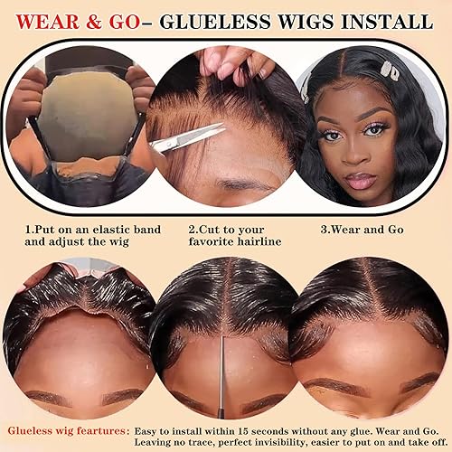 Miniatura 7 de Wear and Go - Pelucas de cabello humano sin pegamento con ondas profundas sueltas, pelucas de encaje frontal de cabello humano 12A, pelucas de