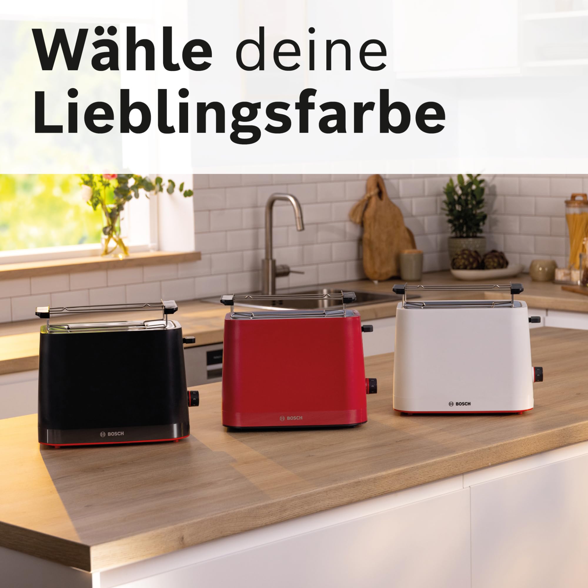 Bosch Kompakt Toaster MyMoment TAT3M123, entnehmbarer klappbarer Brötchenaufsatz, mit Auftaufunktion, Abschaltautomatik, Liftfunktion, Brotzentrierung, ideal für 2 Scheiben, 800 Watt, Schwarz matt