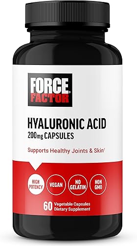 FORCE FACTOR Suplementos de ácido hialurónico, cápsulas de ácido hialurónico para la salud de las articulaciones y la hidratación de la piel,