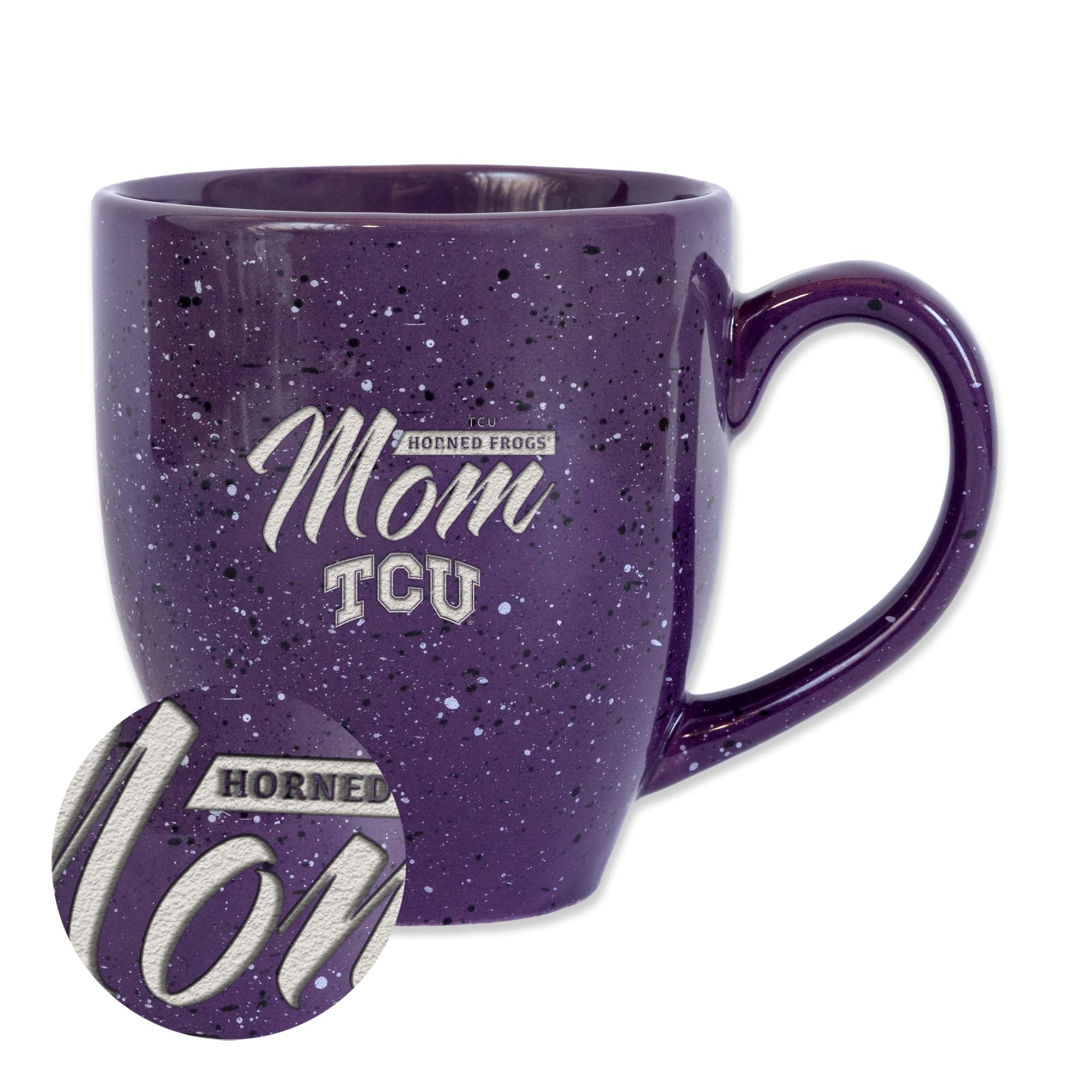 Tasse TCU NCAA en céramique mouchetée haut de gamme gravée laser