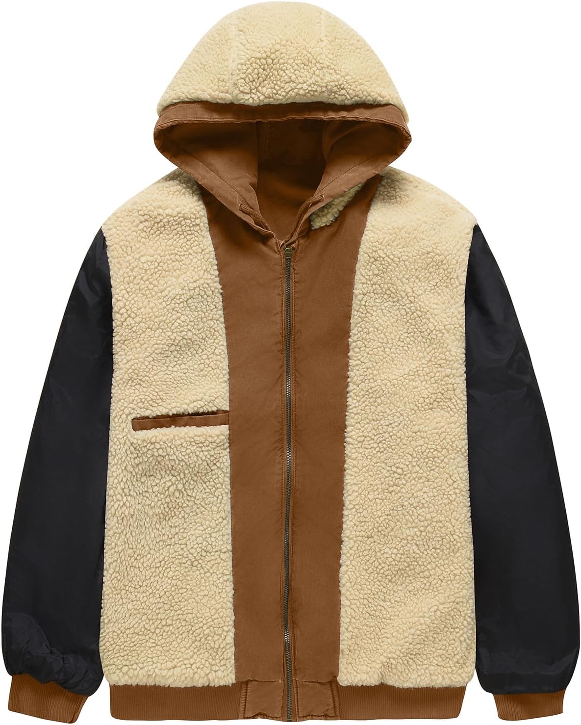 Men's Winter Jacket Fleece Lined Sherpa Warm Coat Zip Up Windproof Thicken Parka with Sherpa Hood - Image 2