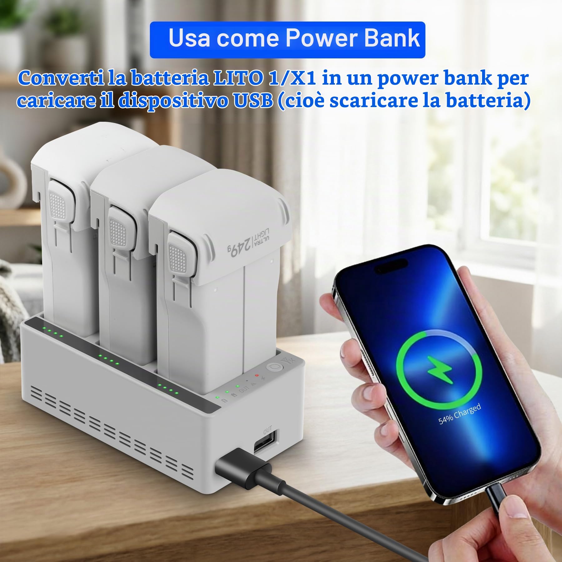 Caricabatterie da 100 W rapido per DJI Lito 1 X1, stazione di ricarica bidirezionale, hub di ricarica, carica 3 batterie, accessorio per la ricarica della batteria del drone