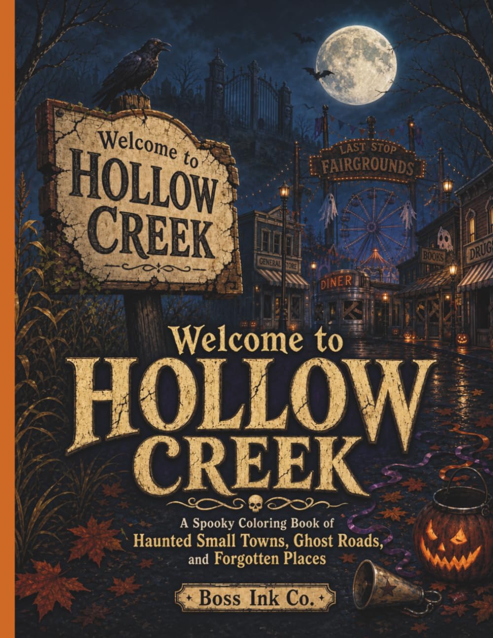 Welcome to Hollow Creek: A Spooky Coloring Book of Haunted Small Towns, Ghost Roads, and Forgotten Places