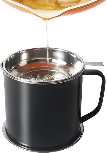 Miniatura 3 de Contenedor de grasa de tocino con colador de 125 L  42 oz de acero inoxidable con tapa y mango de fácil agarre adecuado para almacenar aceite de