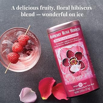 The Republic of Tea - Raspberry Rose Hibiscus Tea, 36 Count Tea Bag Tin