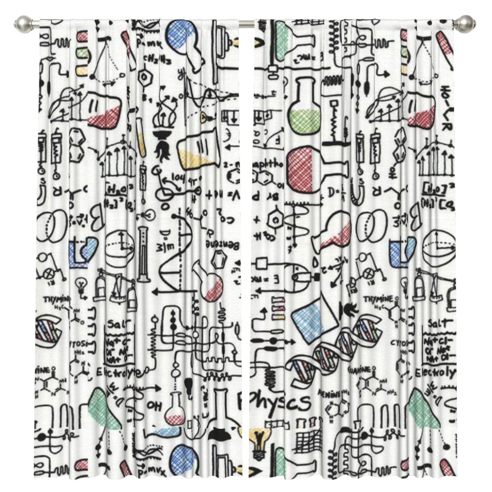 InOmak Chemistry Experiments Science Science Experiments, 2 Panels Window Curtains 52 x 84 Inch Blackout Curtains for Living Room Bedroom