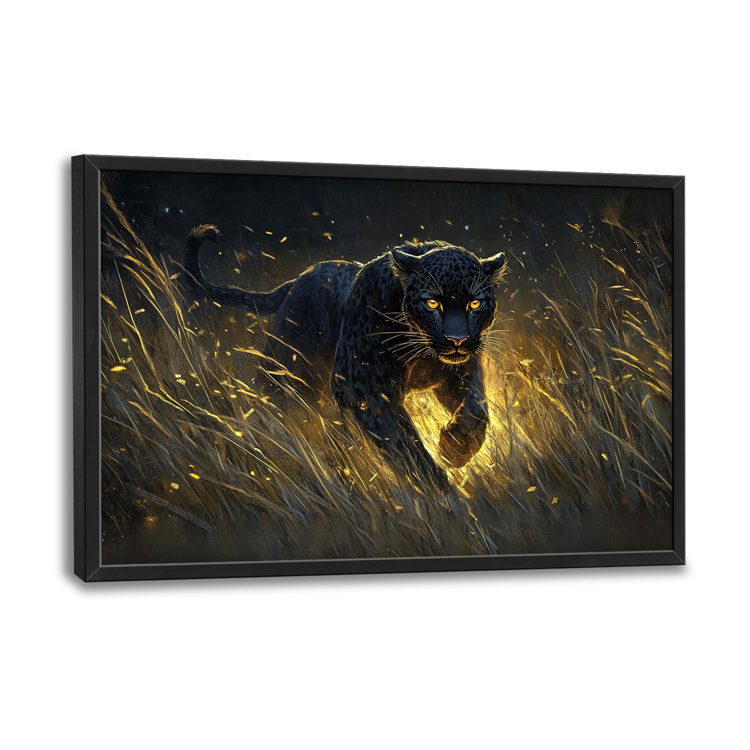 Flintis Large Black Leopard Framed Wall Art Leopard Pictures Wall Decor Abstract Animal Portrait Canvas Painting Print Artworks Decor Framed for Living Room Bathroom Master Bedroom Office 36L X 24W