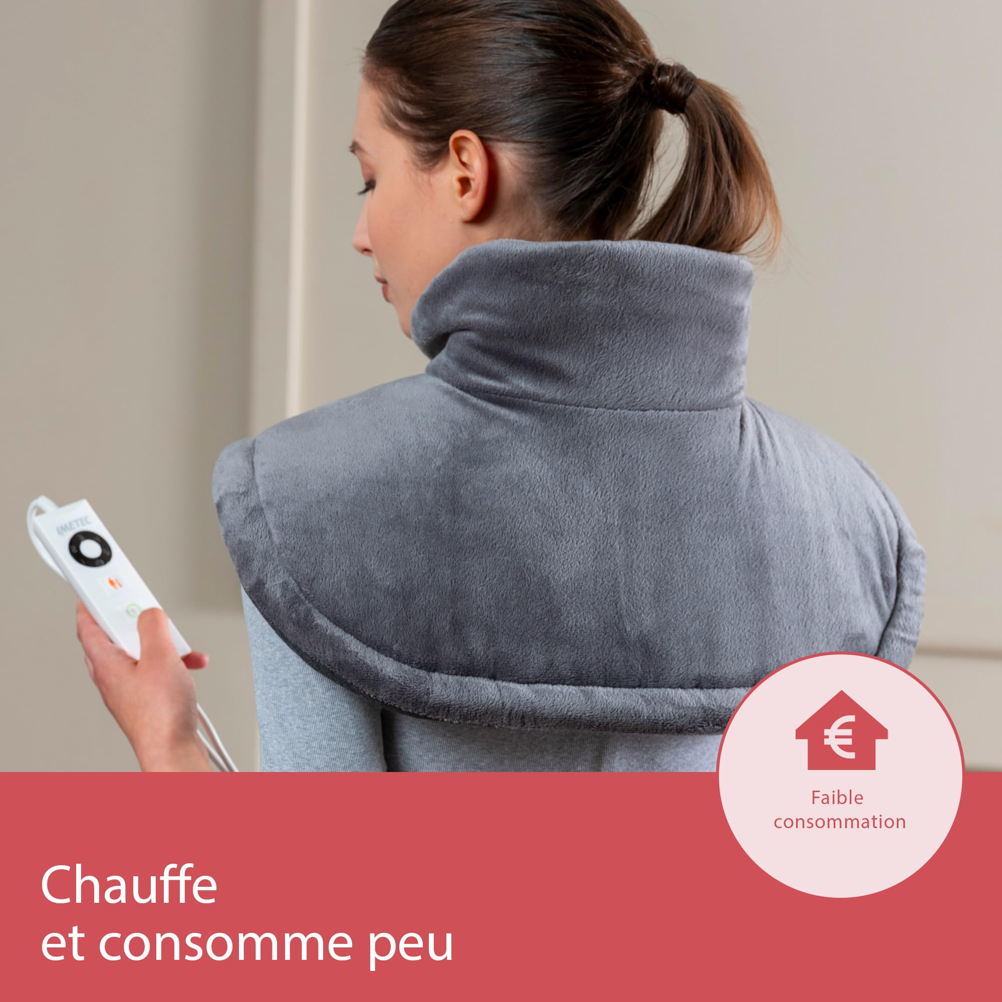 Imetec Intellisense Cervical Ultra Doux - Coussin Chauffant Électrique Nuque, Cou - Tissu Hypoallergénique, 5 Températures, Chauffage Rapide, Protection contre Surchauffe, Lavable en Machine 47x52 cm