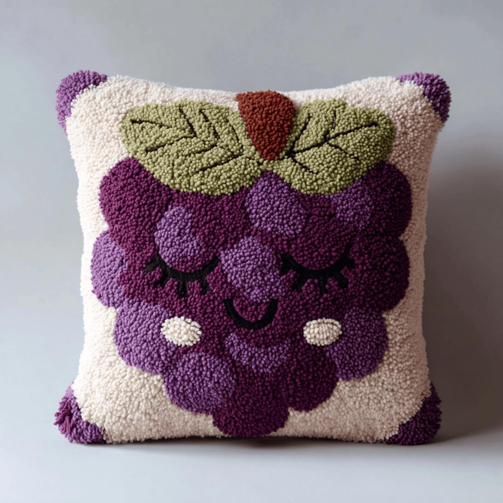 Latch Hook Pillow Kit,Cushion Cover Craft Kit,43x43 cm,Cartoon Grapes