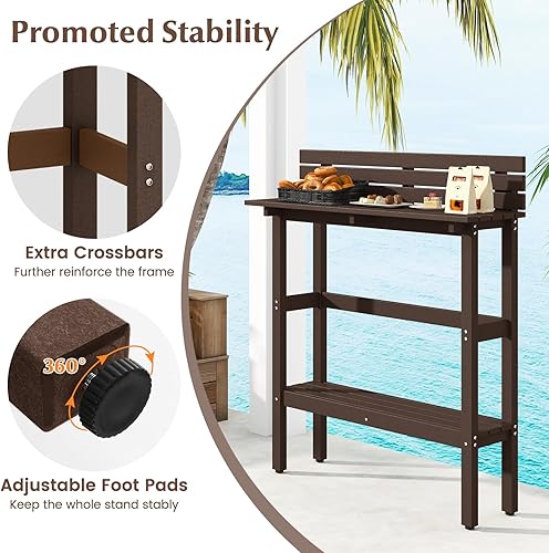 Miniatura 6 de Tangkula Mesa de bar para exteriores, mesa de patio de 48 pulgadas de altura con estante de almacenamiento y almohadillas ajustables para los pies,