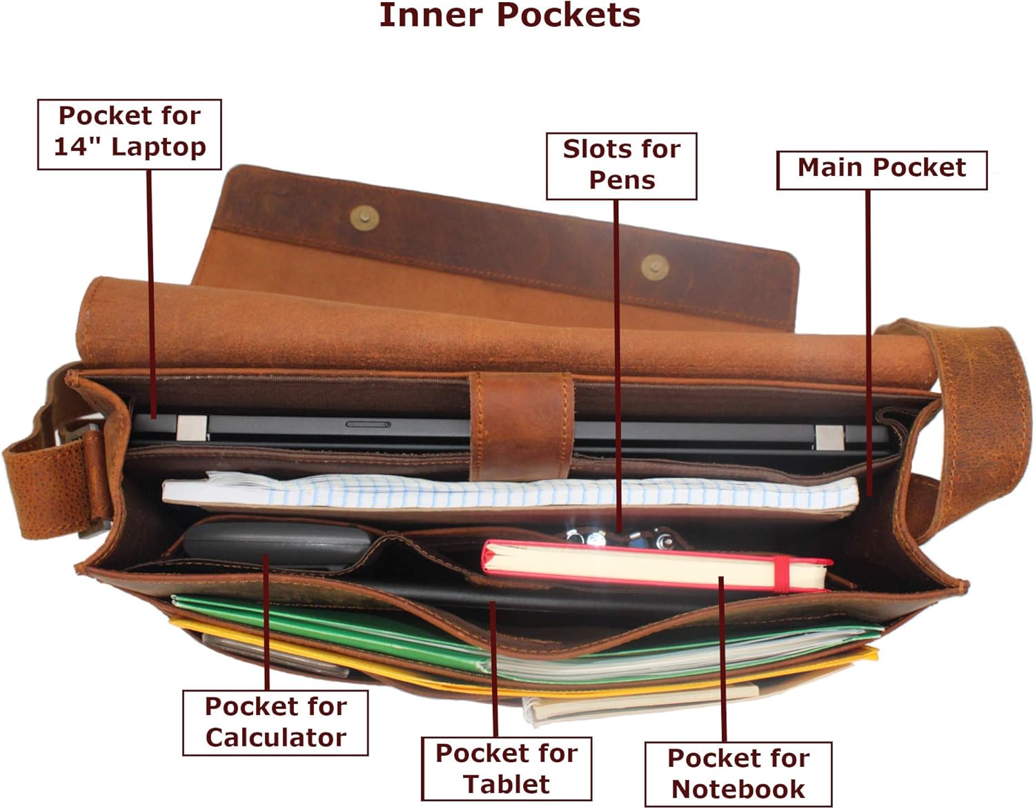 Chelsea Handmade Genuine Leather Crossbody Laptop Messenger Shoulder Bag 14 inch Satchel for Men and Women Crazy Horse Distressed Vintage Brown