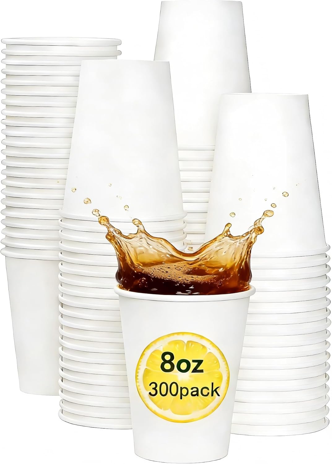 12 oz Disposable Paper Cups, 300 Pack - Heavy Duty White Hot/Cold Beverage Cups, Bulk Drinking Cups for Home, Office, Party, Travel
