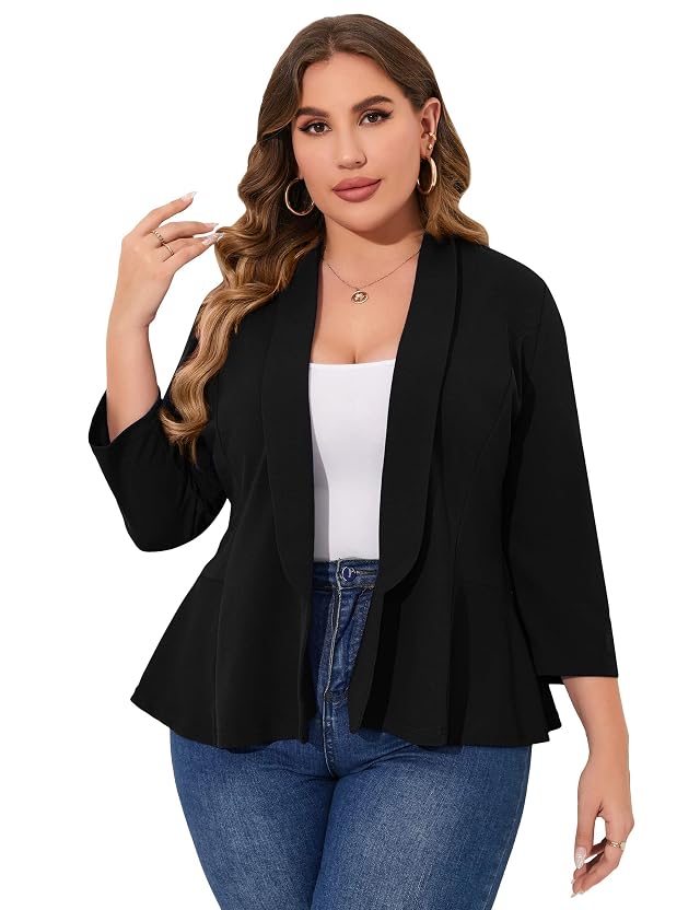 KOJOOIN Women Plus Size Casual Blazer Open Front Long Sleeve Work Office Cardigan Jackets