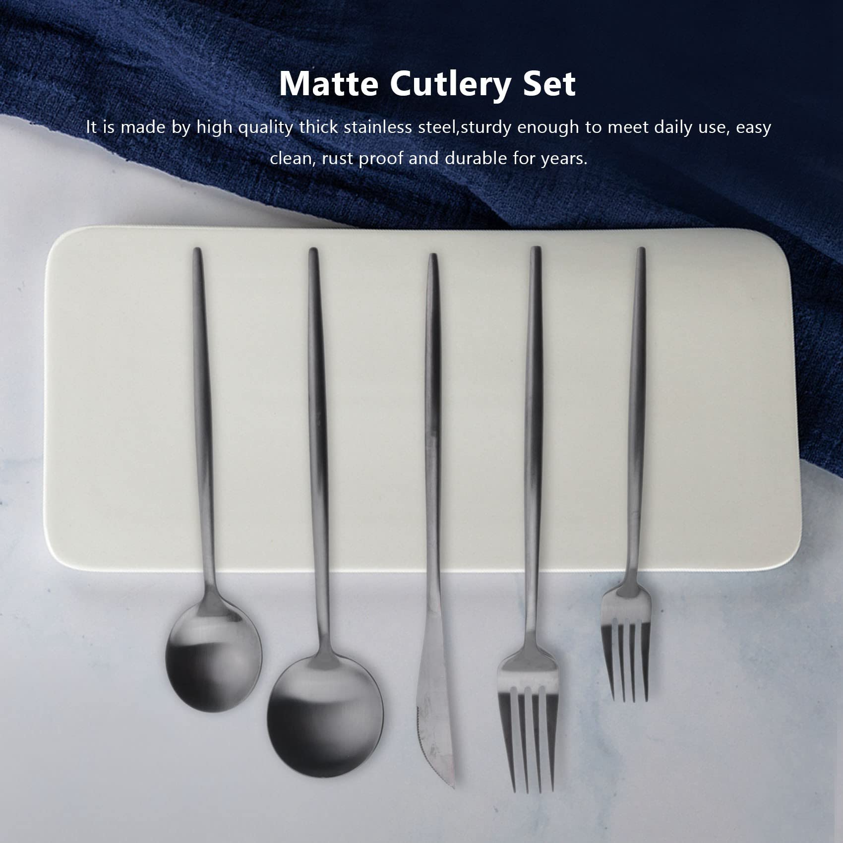 Besteck-Set, Schwarz, matt, 20-teilig, Edelstahl für die Küche und das Restaurant.