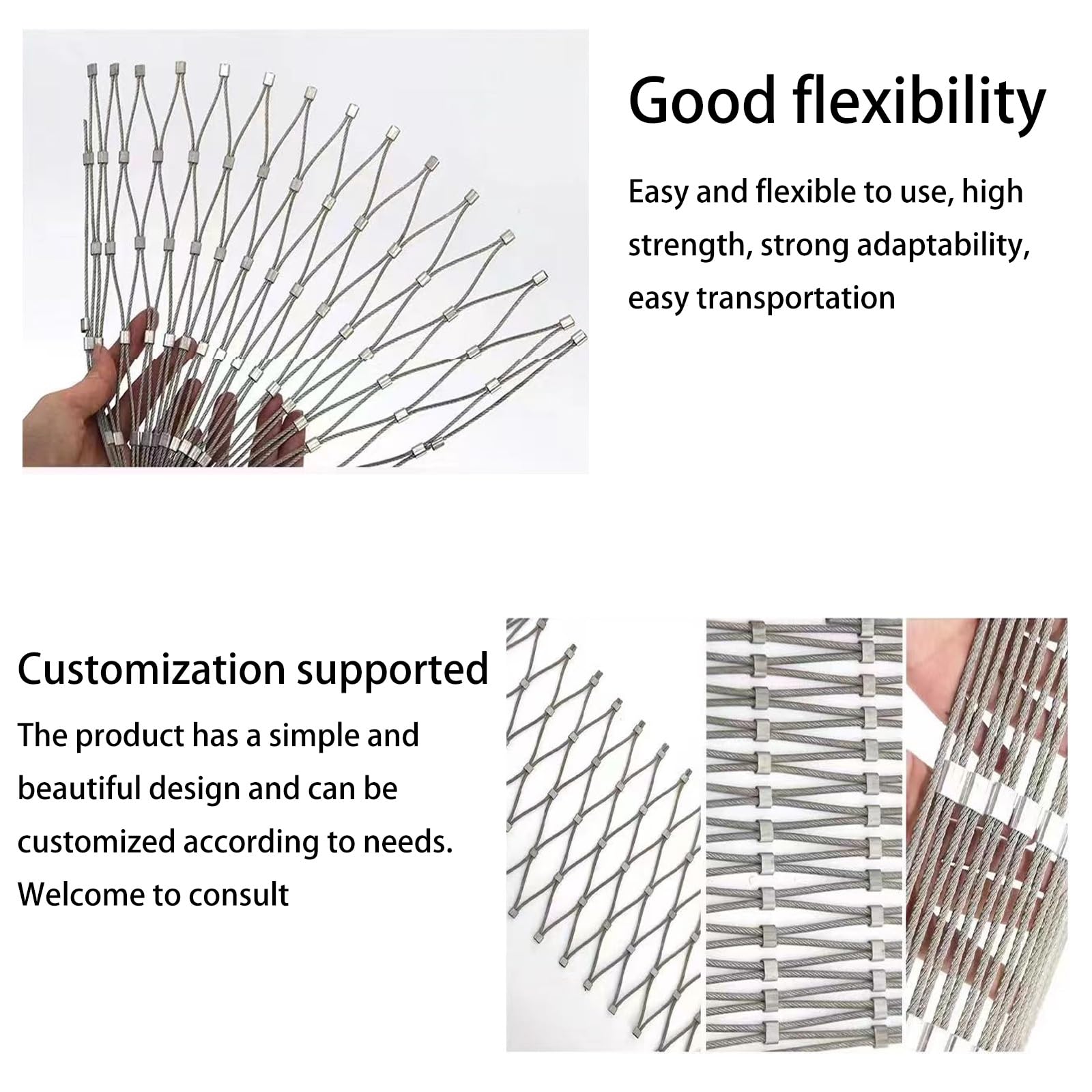 304 Malla de Cuerda de Acero Inoxidable,Red de Seguridad para Balcones,Valla Metálica para Terrazas,Flexible Cable de Malla de Acero Inoxidable，malla metalica，malla ganadera,vallas metalicas(Wire diam