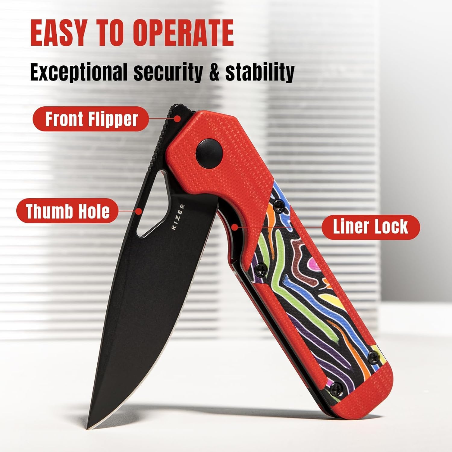 Kizer Mini Militaw Klappmesser, 2,82 Zoll Nitro V-Klinge Taschenmesser, Mehrfarbig G10-Griff, Kleines EDC-Messer mit Taschenclip, Camping-Jagdmesser für Männer und Frauen, Geschenk V3634SA2