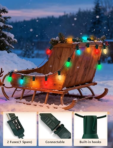 Miniatura 6 de Cadena de luces para exteriores de 25 pies, luces verdes con 25 bombillas y 2 de repuesto, bombillas LED C7 de 0.6 W, funda de plástico a prueba de