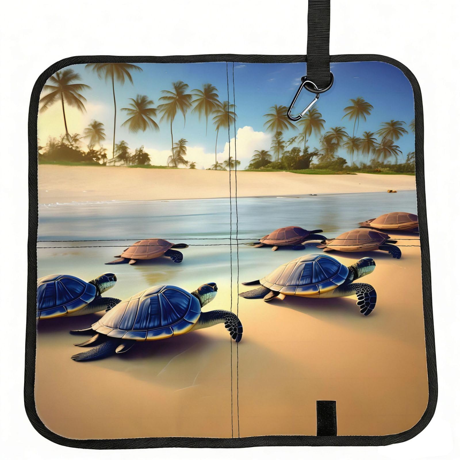 WBQLSL turtles on the beach Foldable Seat Cushion - Portable Stadium Pad with Carabiner for Camping Hiking Picnic Beach