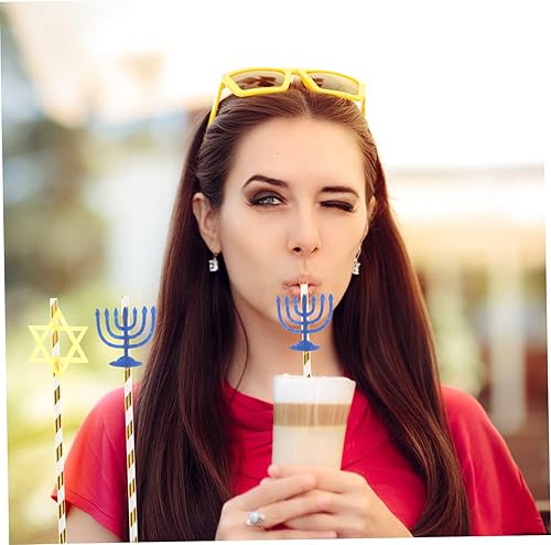 Miniatura 8 de Didiseaon Pajitas de Hanukkah Decoración de Hanukkah para mesa de pajitas portátiles, 20 unidades, suministros para fiestas temáticas de Janucá,