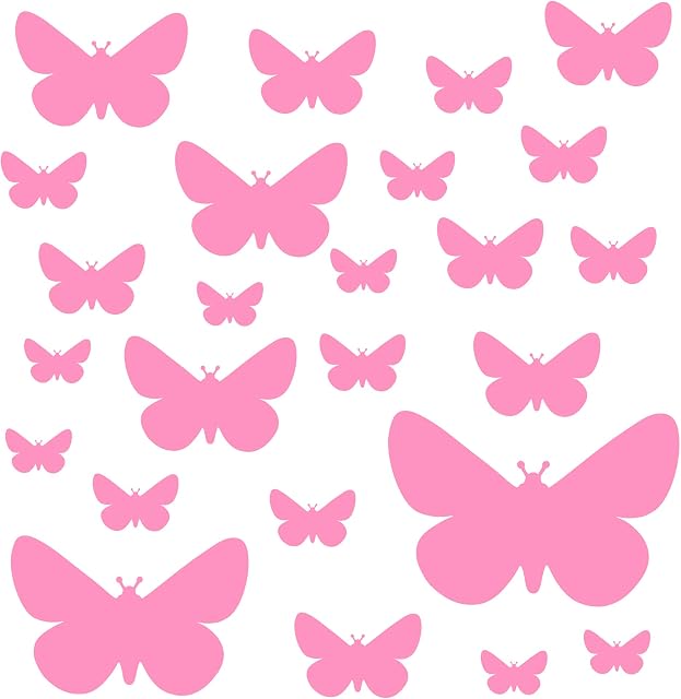 PREMYO Set of 25 Butterfly Wall Stickers Kids - Nursery Decor Easy to Apply - Decals for Bedrooms for Girls Rose Pink