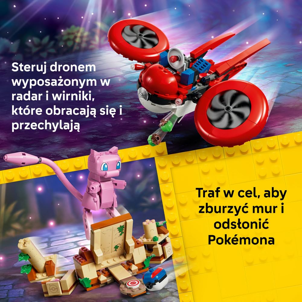 LEGO Pokémon SMART Play: Poszukiwania Mitycznego Mew za pomocą drona 72161 | Interaktywna zabawka z figurką Pokémona z klocków, zestaw kompatybilny, prezent dla dzieci 8+, 3 SMART Tagi, 429 elementów