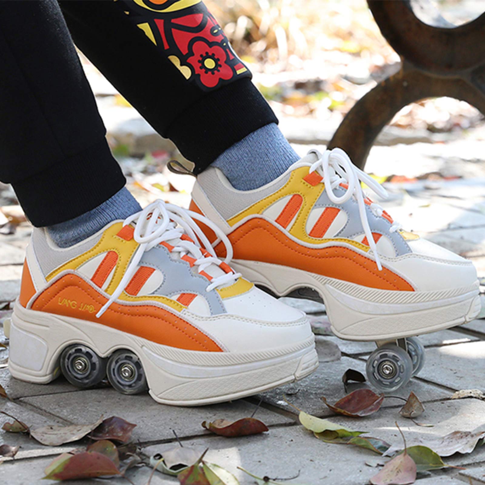 Rollschuhe Kinder,Unisexe Skates 2-in-1 Multifunktions 4-Rad Verstellbare Rollschuhe,Verstecktes Rad Für Laufsportschuhe Zum Spielen,Einstellbare Rollschuhe Für Skaten,Laufen