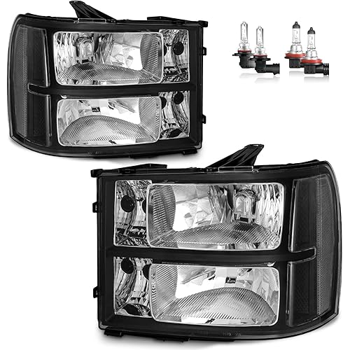Headlights Assembly with Bulbs for 07-13 GMC Sierra 1500/07-14 Sierra 2500 HD 3500 HD Headlamp Replacement Driver & Passenger Side