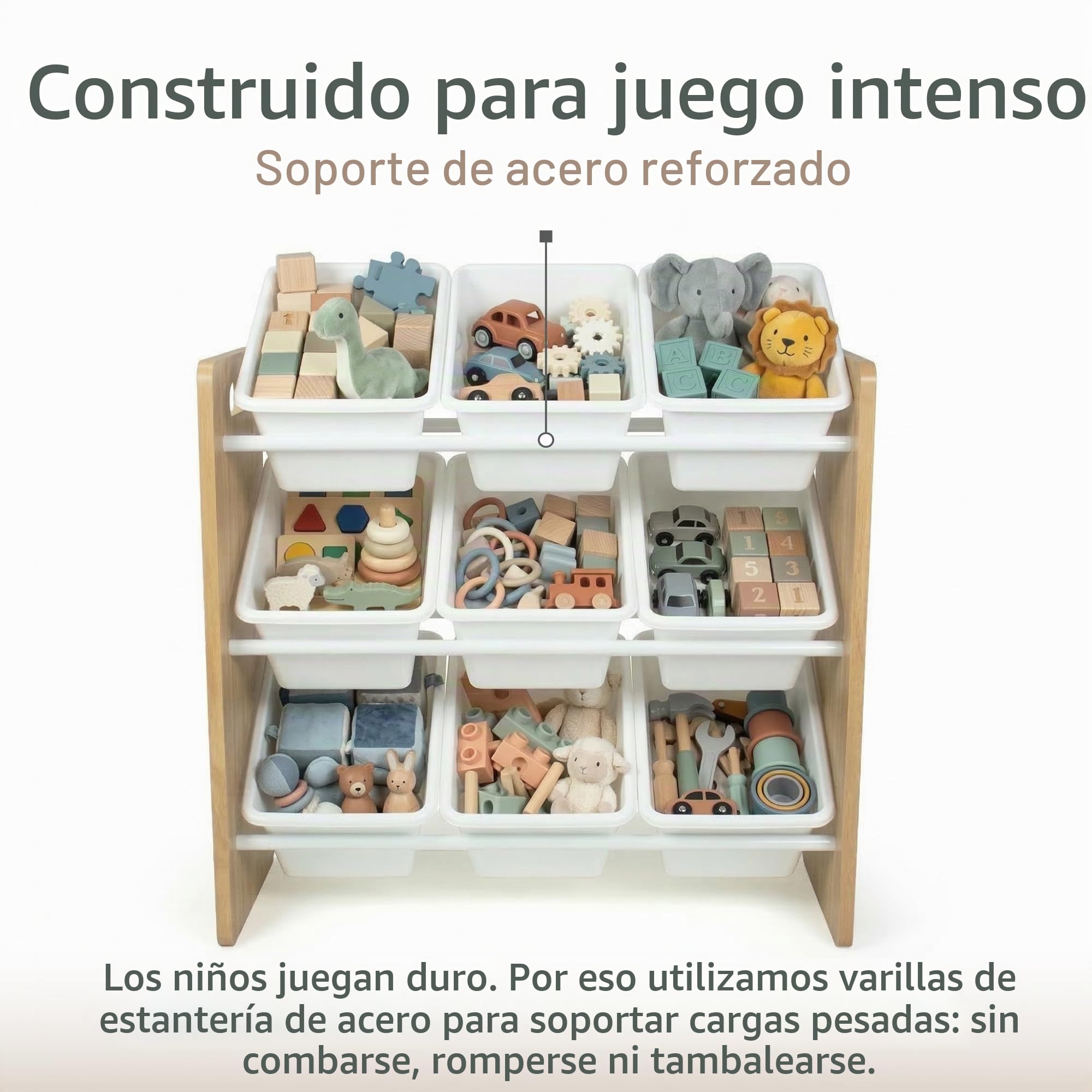 Humble Crew estantería Infantil Natural/Blanco: 9 Cajas Almacenamiento, Organiza Juguetes, diseño Elegante, Segura, Montaje rápido, Ideal para niños