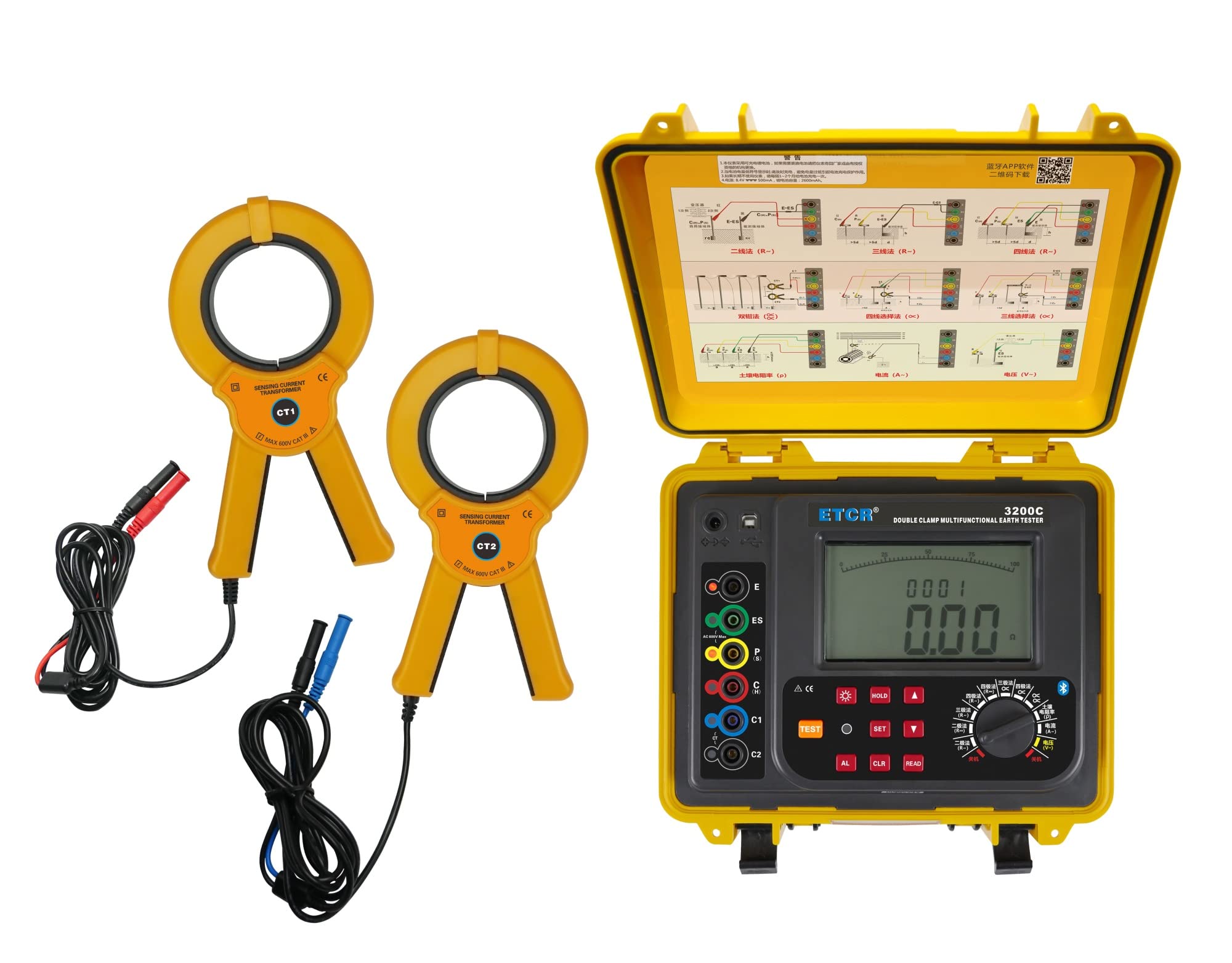 ETCR3200C Multifunzione Doppio Morsetto Di Terra Resistenza Tester AC 0~600V AC 0.00mA ~ 600A