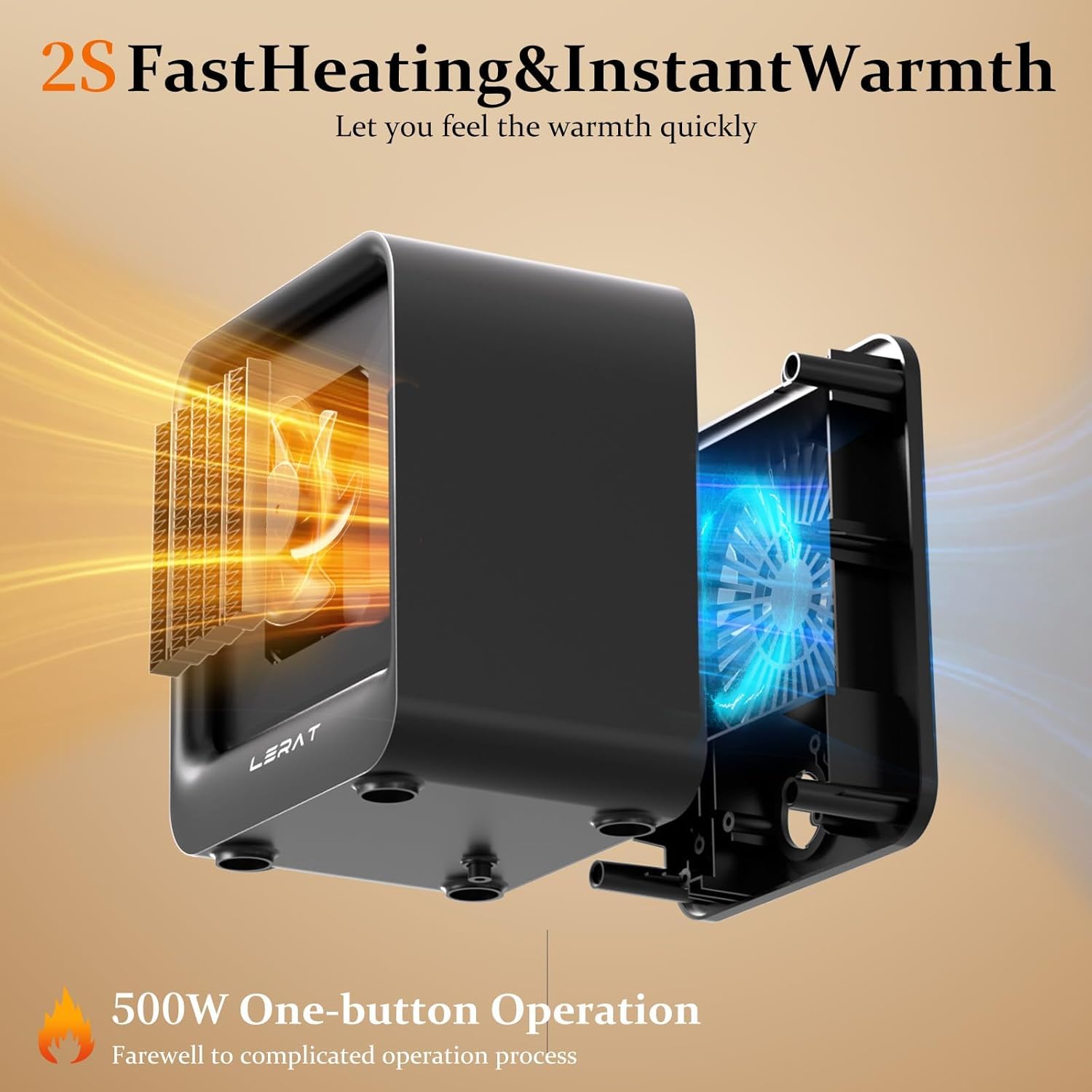 Lerat Space Heater, Portable Mini Heater for Indoor Use, 500W Fast Heating Small Desk Heater with Overheating & Tip-Over Protection, Lightweight Electric Heaters for Office, Home, Camping (Black)