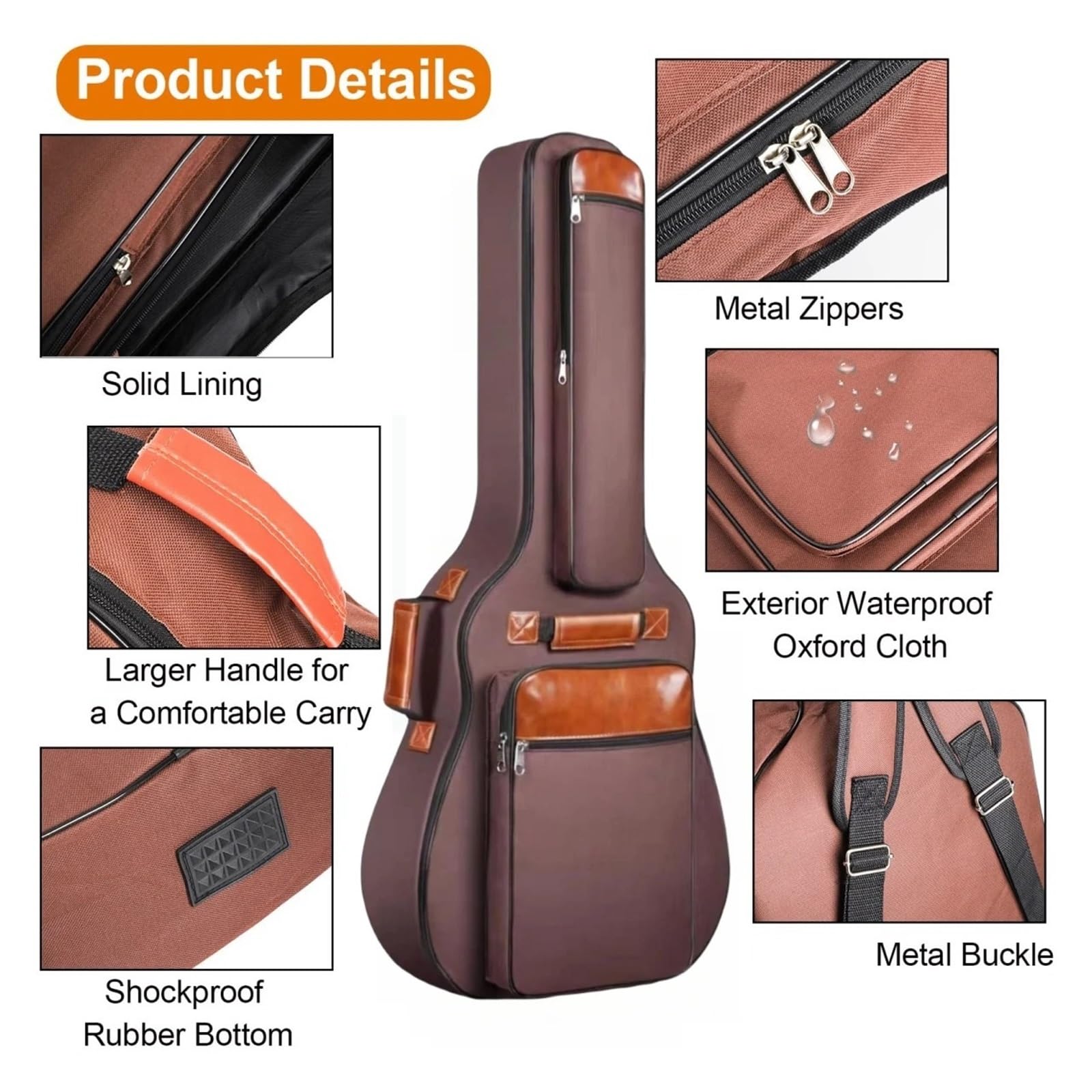 Funda Guitarra Bolsa for Guitarra de 41 Pulgadas, Gruesa, Impermeable, Nailon Oxford, con Doble Correa y Acolchado algodón, Mochila Concierto(Coffee)