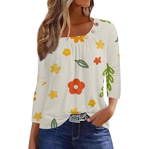 Girls White Button Down Shirt Women's Vintage Blouses Womens Tunic Tops 3/4 Sleeve Fleece Hoodie