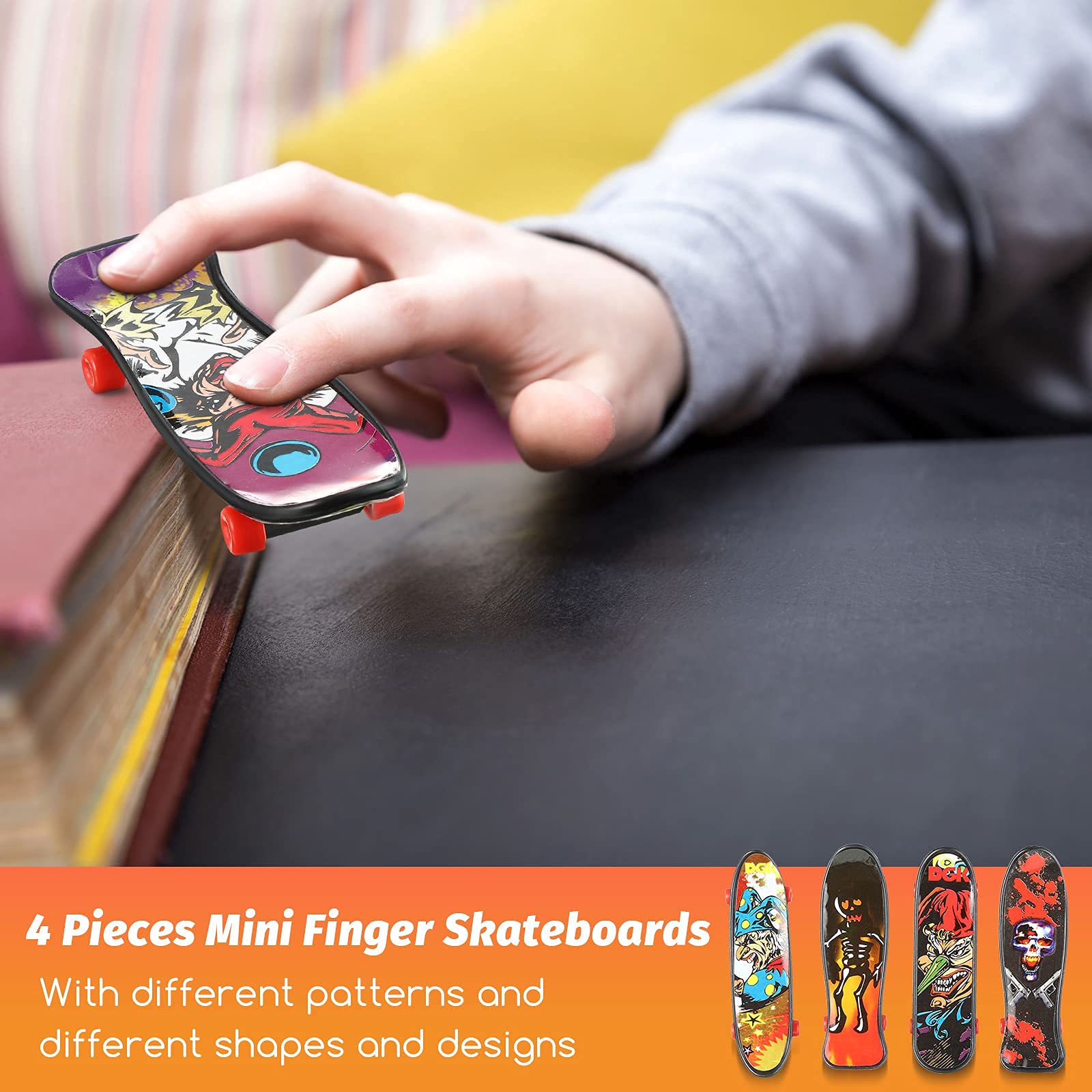 squishy 6Pcs Fingerboard, Mini Skateboard Toy for Boys, Girls and Adults, Random Desktop Decor for Finger Coordination Training, Stress Relief and Party Favors 2