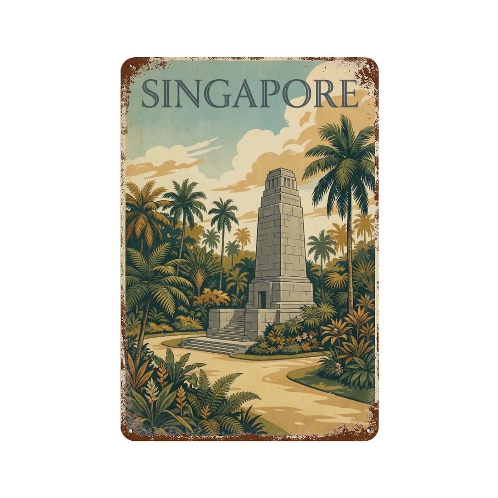 Metal Tin Sign Vintage Travel Singapore Monument