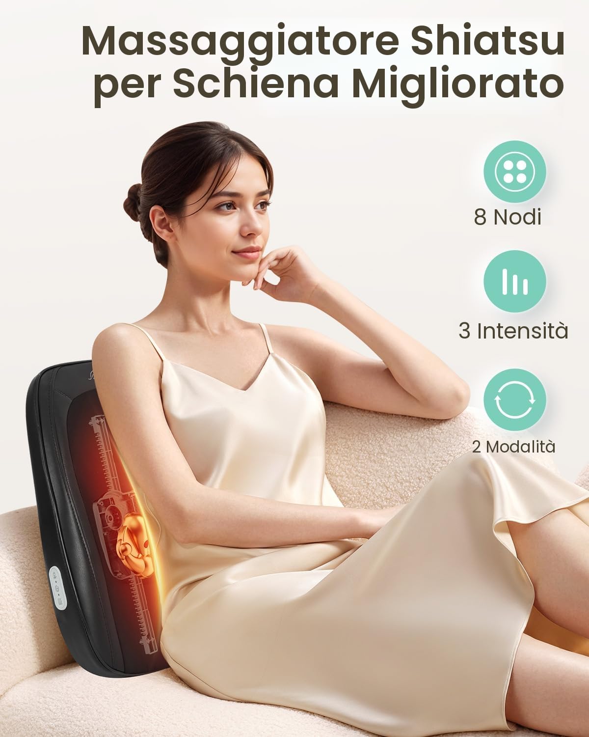 Snailax Massaggiatore per schiena con calore, shiatsu massaggiatore schiena e collo per alleviare il dolore, cuscino per massaggio dei tessuti profondi con impastamento 4D, regali per uomini e donne