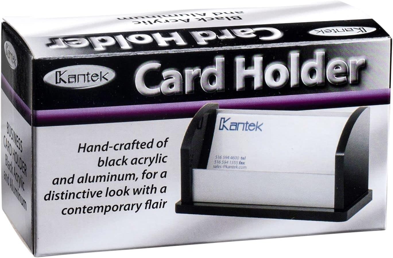 Kantek Black Acrylic and Aluminum Business Card Holder, 4.5-Inch Wide x 2-Inch Deep x 2.5-Inch High (BA330) : Office Products