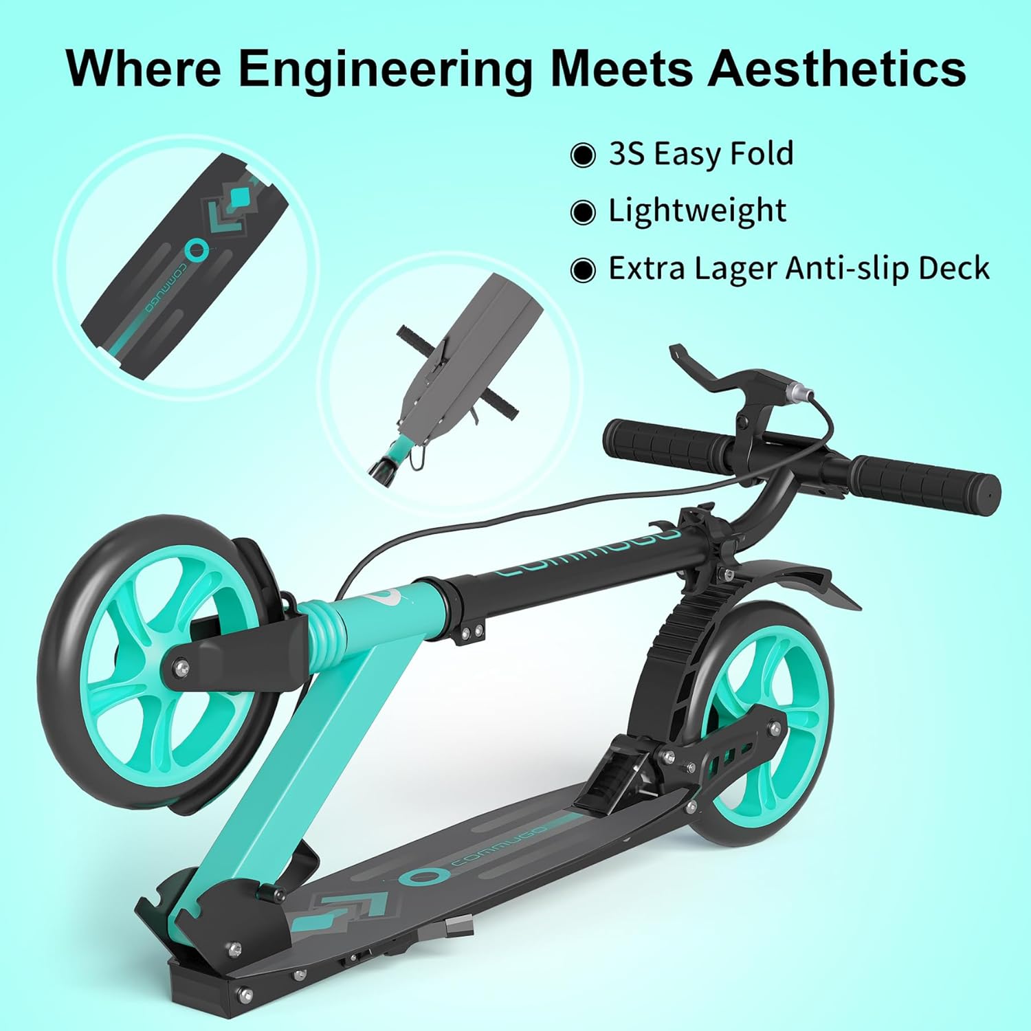 Kick Scooter with Dual Brakes for Kids Age 8+, Teens, Adults, Dual Suspension Foldable Lightweight Scooter with 8 Inch Big Wheels, Max Load 240 LBS Wide Deck - Image 4