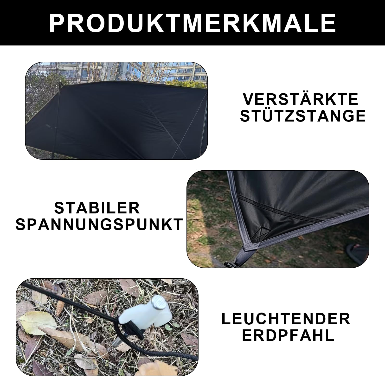 2 x 3 m Auto Markise Sonnensegel, Sonnensegel mit Stangen, mit 2 Halterungen, 4 windfestes Seil, 4 Heringen, 2 Saugnäpfen, Heckstoßstangenmarkise, geeignet für Wohnmobile, Vans und Wohnwagen.