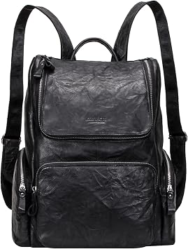 Mens Genuine Leather Backpack Casual Daypack Large Capacity 13.3 inch Laptop Bookbag for Office Travel Weekend Black