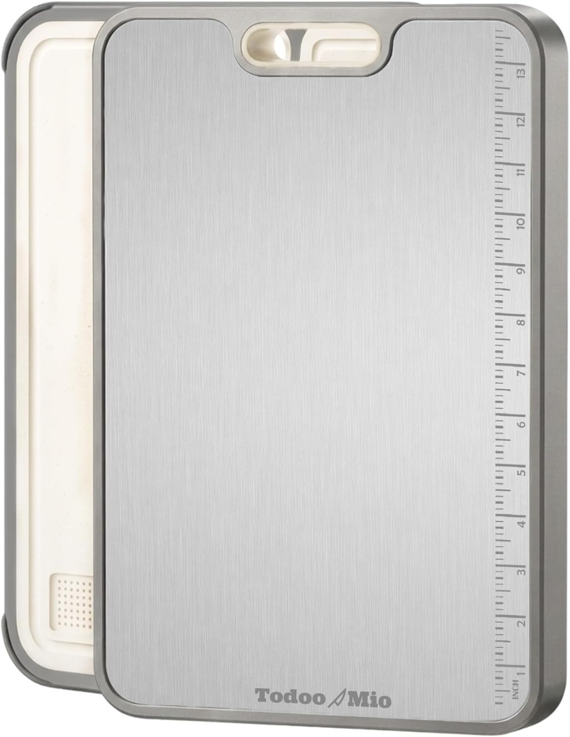 Titanium Cutting Board for Kitchen – Built-In Measuring Ruler, Large Double Sided Metal Cutting Board, Dishwasher Safe Cutting Board with Wheat Straw Back.