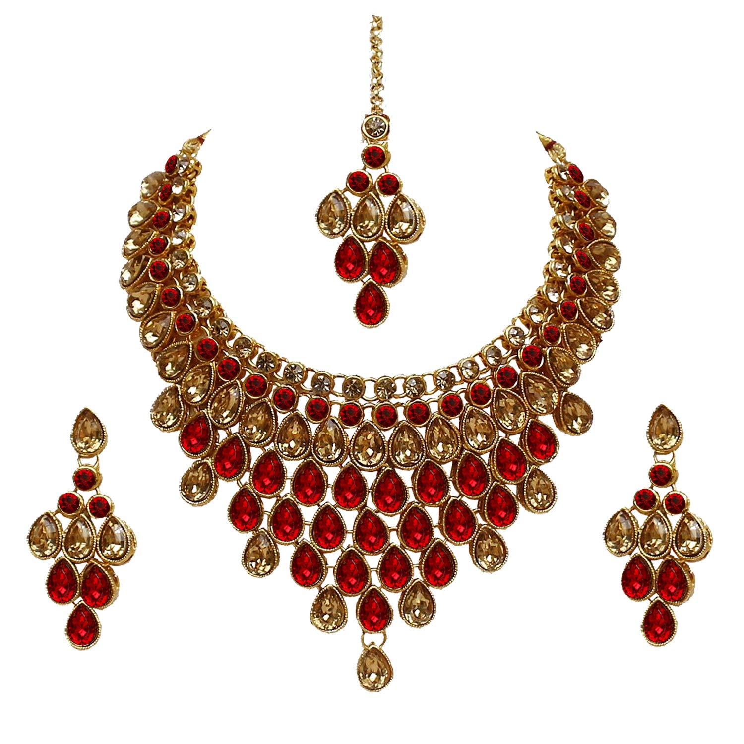 Lucky Jewellery White & Maroon Stone Brass Mini Bridal Dulhan Set & Jhumki Style Earring for Women (1355-ISS-501-M) (B01HOEYG54) Amazon Price History, Amazon Price Tracker